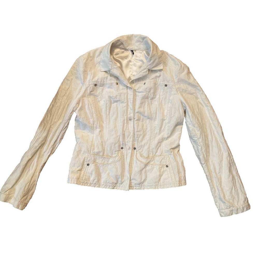 T TAHARI Light utility jacket Ivory Snap closure Woman Size Small 2 small stains